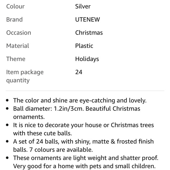 UTENEW 24 Mini Glitter Christmas Tree Balls Hanging Ornaments - Picture 5 of 5